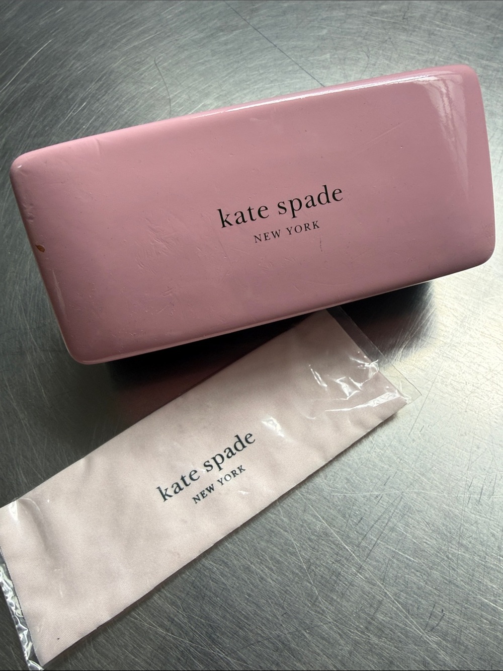 kate spade pink hard shell eyewear case with matching pouch